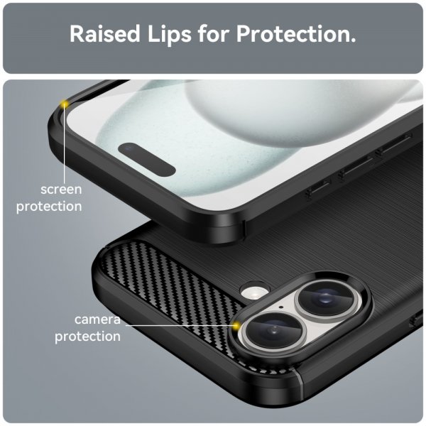 iPhone 16 Skal Borstad Kolfibertextur Svart