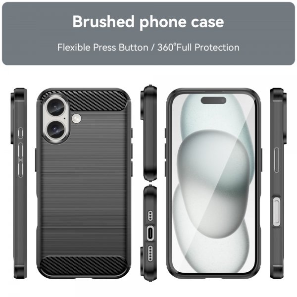 iPhone 16 Skal Borstad Kolfibertextur Svart