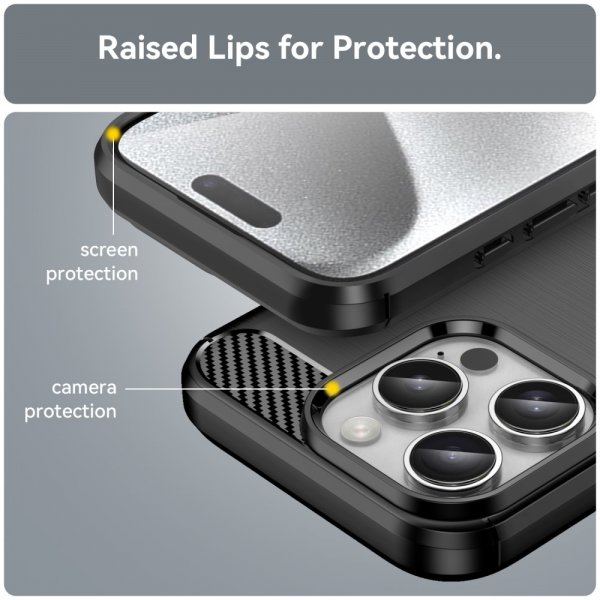iPhone 16 Pro Skal Borstad Kolfibertextur Svart