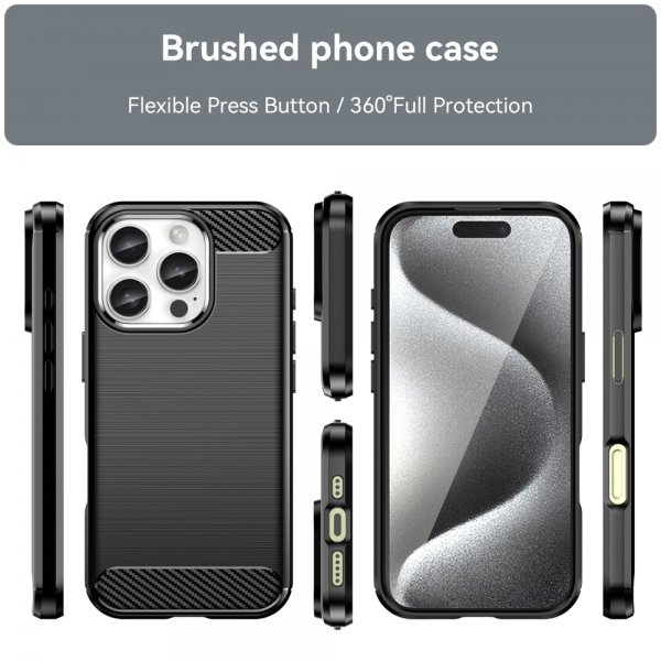 iPhone 16 Pro Skal Borstad Kolfibertextur Svart
