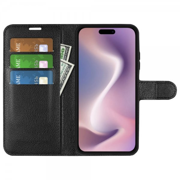 iPhone 16 Pro Max Fodral Litchi Svart