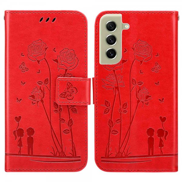 Samsung Galaxy S21 FE Fodral Blommönster Röd