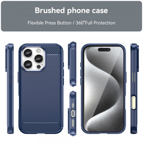 iPhone 16 Pro Skal Borstad Kolfibertextur Blå