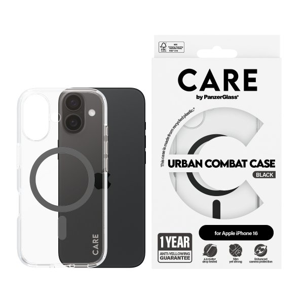 iPhone 16 Skal Urban Combat MagSafe Svart Transparent