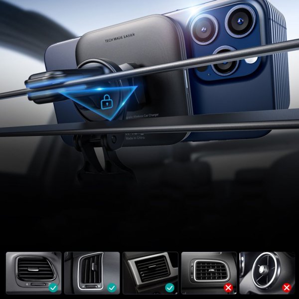 Bilhållare Qi2 Air Vent Wireless Car Charger CryoBoost HaloLock Svart