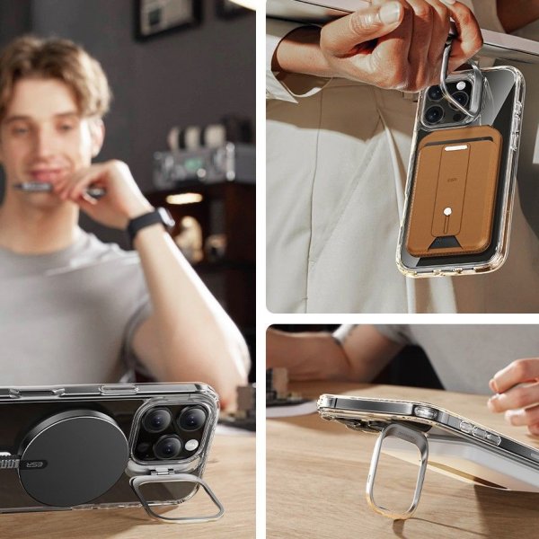 iPhone 16 Pro Skal och Skärmskydd Classic Hybrid Kickstand MagSafe Set Transparent