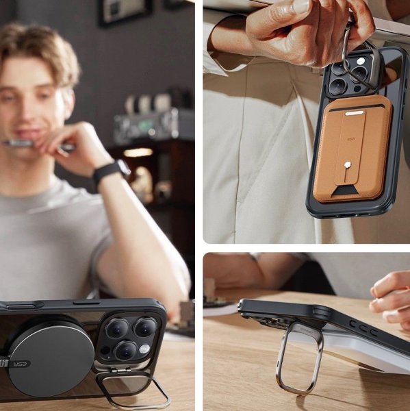 iPhone 16 Pro Skal och Skärmskydd Classic Hybrid Kickstand MagSafe Set Transparent