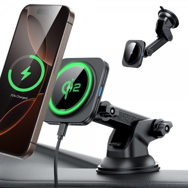 Bilhållare Qi2 Dashboard Wireless Car Charger HaloLock Svart