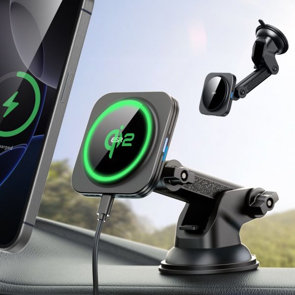 Bilhållare Qi2 Dashboard Wireless Car Charger HaloLock Svart