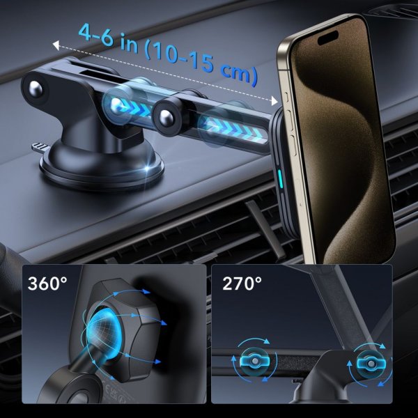 Bilhållare Qi2 Dashboard Wireless Car Charger HaloLock Svart