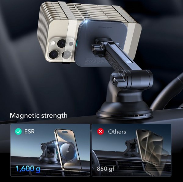 Bilhållare Qi2 Dashboard Wireless Car Charger HaloLock Svart