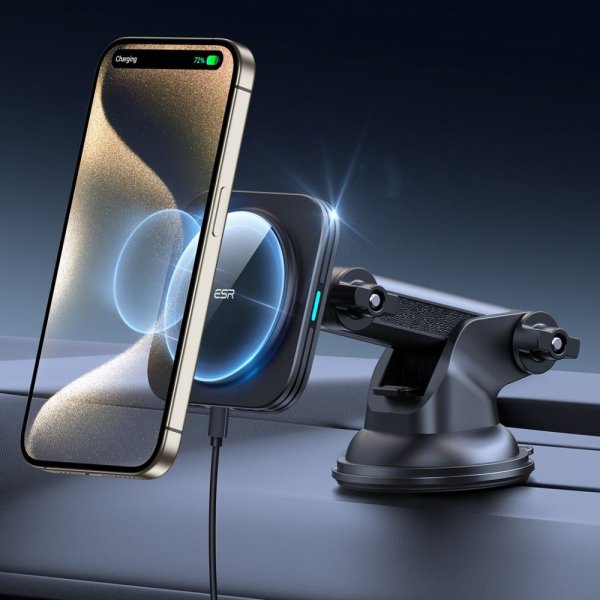 Bilhållare Qi2 Dashboard Wireless Car Charger HaloLock Svart