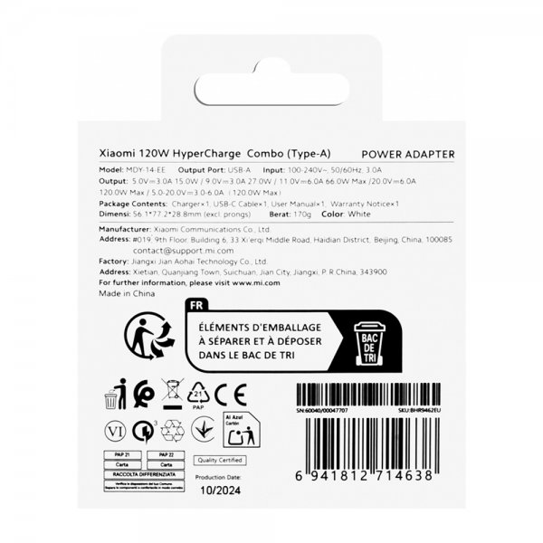 Original Laddare med USB-C kabel 120W HyperCharge Combo 6A