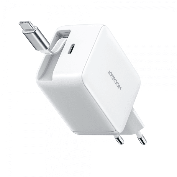 67W Väggladdare med inbyggd USB-C kabel & USB-C uttag Vit