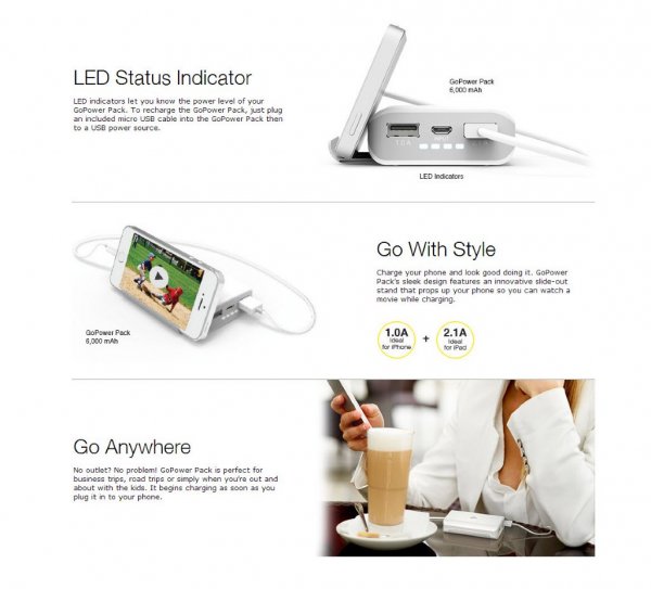 GoPower Pack - 6000 mAh batteripack med inbyggt ställ!