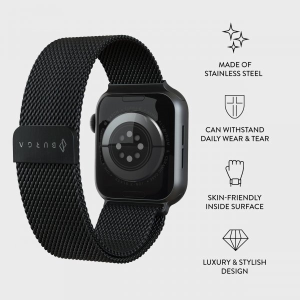 Apple Watch 38/40/41/42mm Armband Metal Mesh Svart