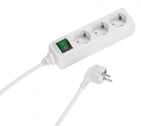 3-vägs Grenuttag med Strömbrytare 3m Vit