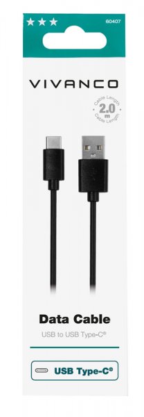 Kabel Data Cable USB-A/USB-C 2m Svart