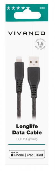 Kabel Longlife Braided USB-A/Lightning 1.5m Svart