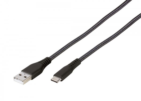 Kabel Longlife Braided USB-A/USB-C 2.5m Svart
