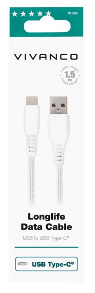 Kabel Longlife Braided USB-A/USB-C 1.5m Vit
