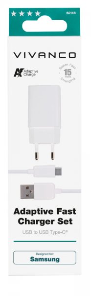 Laddare med Kabel Adaptive Fast Charger Set USB-C 15W 1m Vit