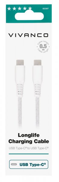 Kabel Longlife Braided USB-C/USB-C 0.5m Vit