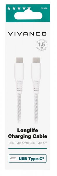Kabel Longlife Braided USB-C/USB-C 1.5m Vit