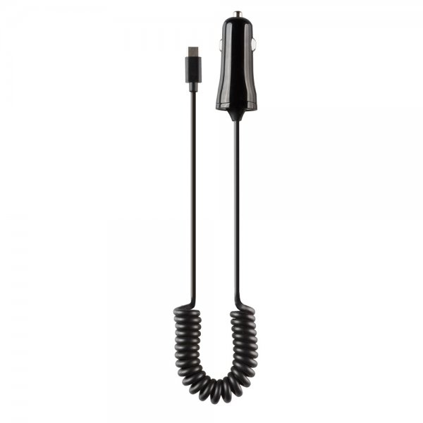 Billaddare med Spiralkabel 1m USB-C 12W Svart
