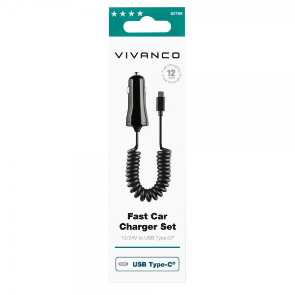 Billaddare med Spiralkabel 1m USB-C 12W Svart