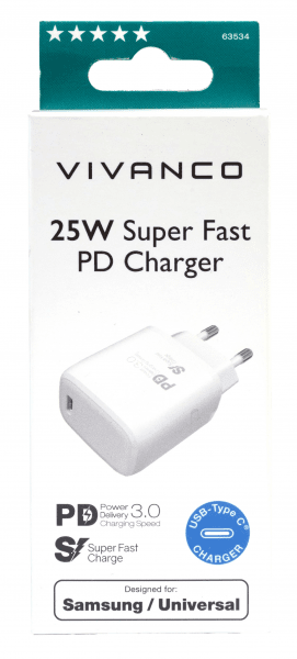 Laddare 25W Super Fast PD Charger Vit