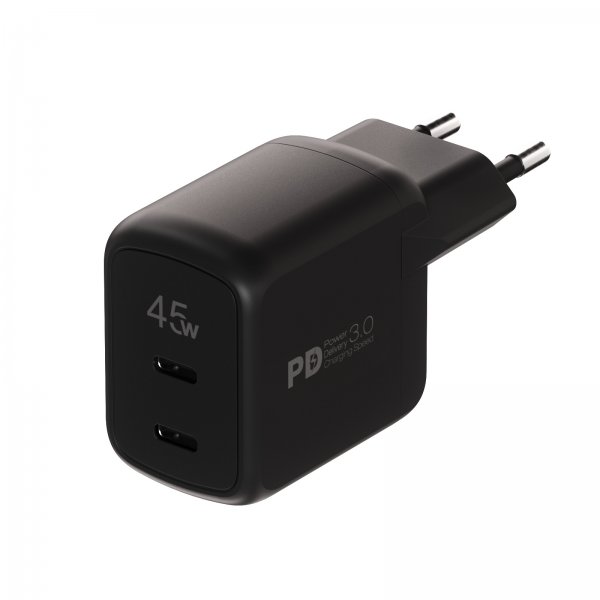 Laddare 45W Dual Super Fast PD Charger Svart
