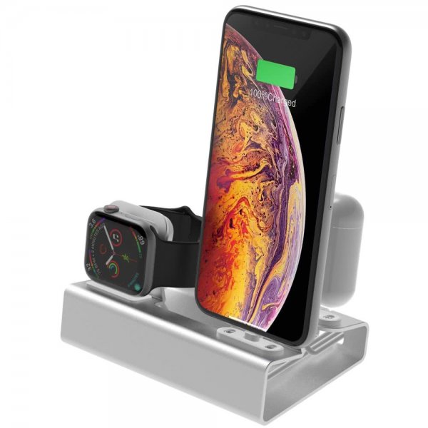 3-i-1 Hållare för iPhone. Apple Watch och AirPods Silver