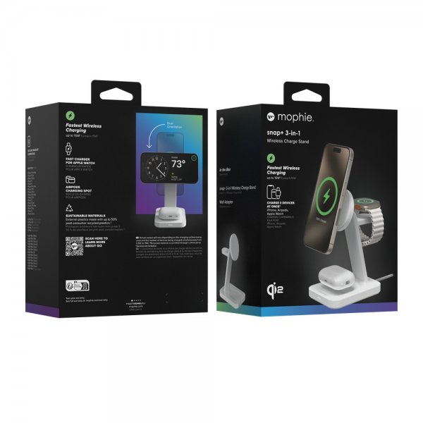 Trådlös Laddare Snap+ 3-in-1 Wireless Charge Stand Qi2 MagSafe Vit