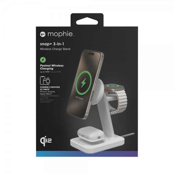 Trådlös Laddare Snap+ 3-in-1 Wireless Charge Stand Qi2 MagSafe Vit