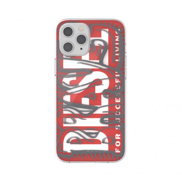 iPhone 12 Pro Max Skal Snap Case Clear AOP Red/Grey