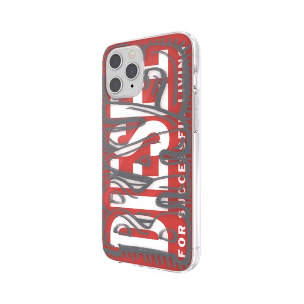 iPhone 12 Pro Max Skal Snap Case Clear AOP Red/Grey