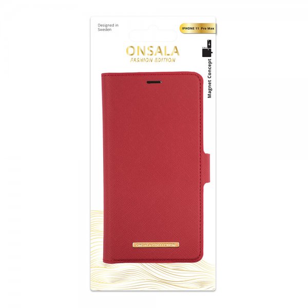 iPhone 11 Pro Max Fodral Fashion Edition Löstagbart Skal Saffiano Röd