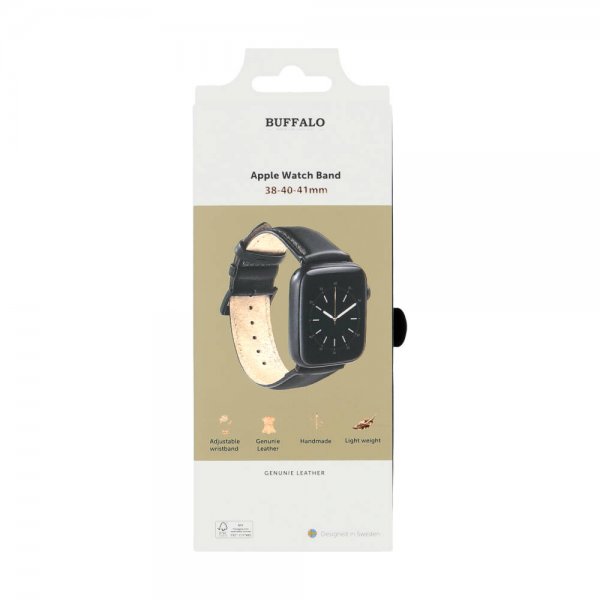 Apple Watch 38/40/41/42mm Armband Äkta Läder Svart
