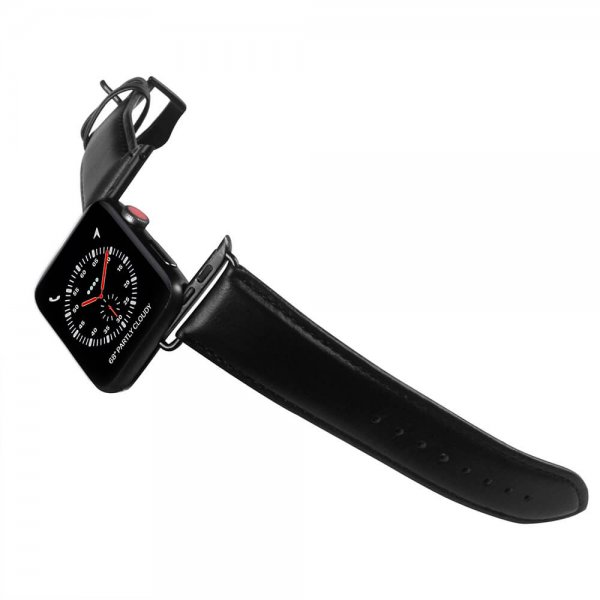Apple Watch 44/45/46mm/Apple Watch Ultra Armband Äkta Läder Svart