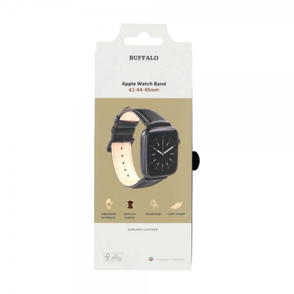 Apple Watch 44/45/46mm/Apple Watch Ultra Armband Äkta Läder Svart