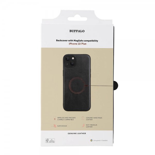 iPhone 15 Plus Skal Äkta läder MagSeries Svart