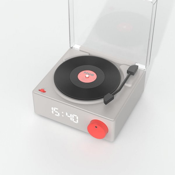 Högtalare Väckarklocka Vinyl Retro Grå