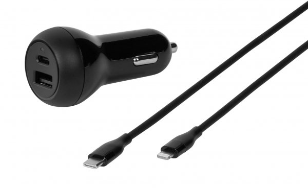 Billaddare med Kabel Super Fast Car Charger Set USB-C/Lightning 20W 1.2m Svart