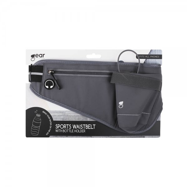 Sport Midjebälte Premium 6" Grå Ficka för Mobil och Vattenflaska