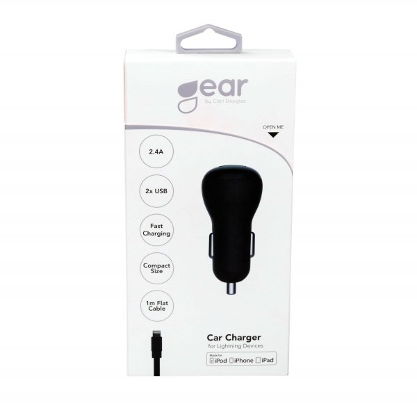 Billaddare 2xUSB 2.4A Lightning Kabel 1m MFI Svart