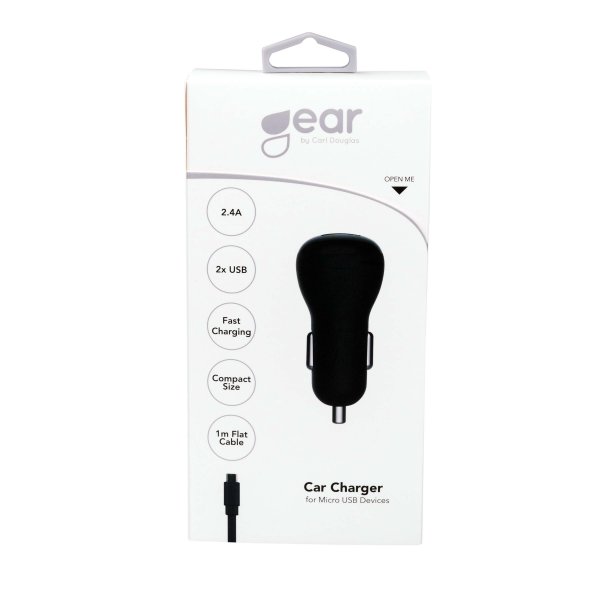 Billaddare 2xUSB 2.4A Micro-USB Kabel 1m Svart