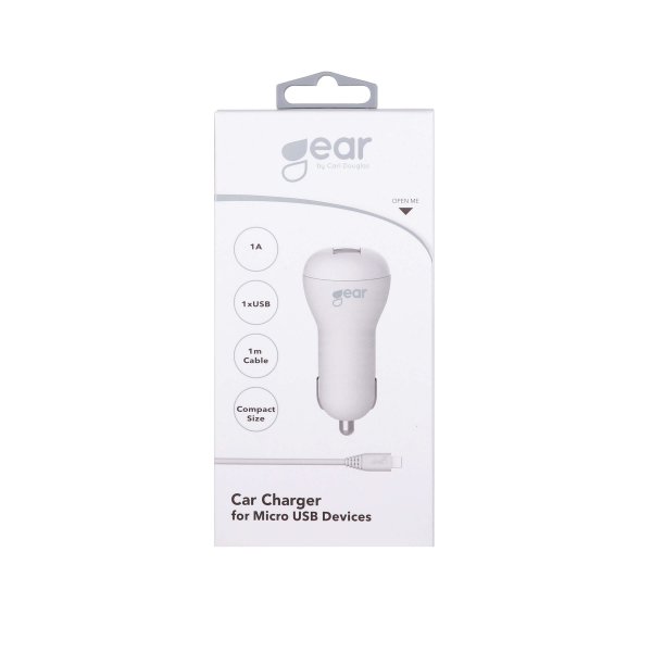 Billaddare 1xUSB 1A Micro-USB Kabel 1m Vit