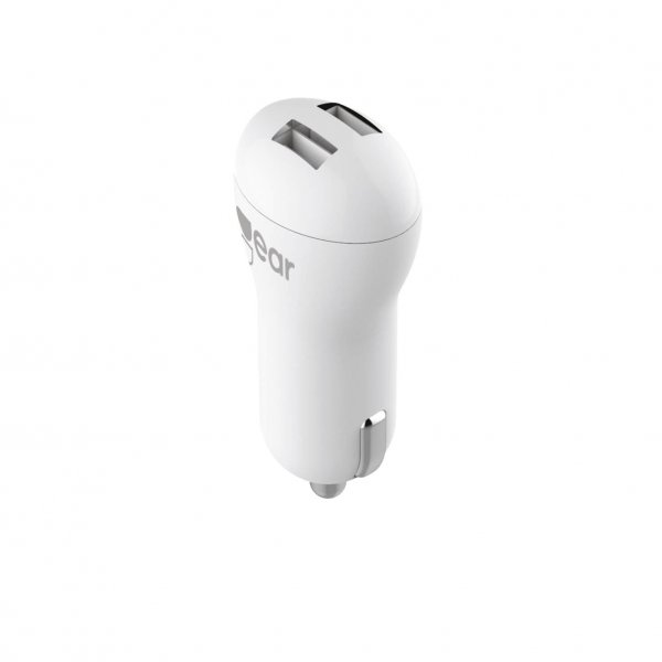 Billaddare 2xUSB 2.4A Micro-USB Kabel 1m Vit
