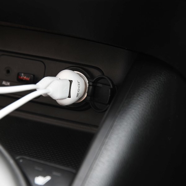 Billaddare 2xUSB 2.4A Micro-USB Kabel 1m Vit